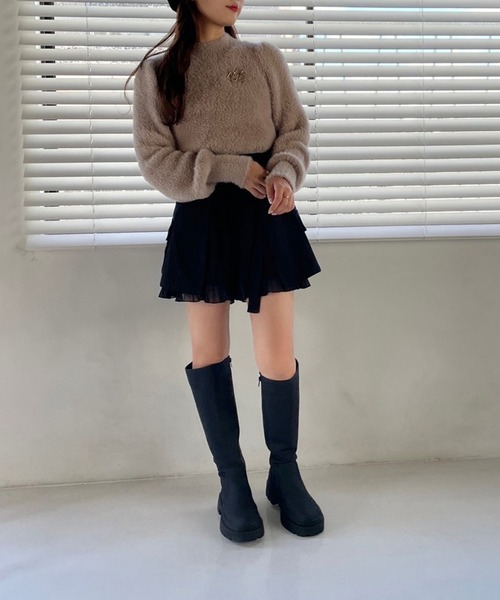 one after another NICE CLAUP(ワンアフターアナザーナイスクラップ)の「ラバー風ロングブーツ(ブーツ・レディース・ブラック/キャメル/ダークカーキ・SMALL/MEDIUM/LARGE)」の4枚目の写真