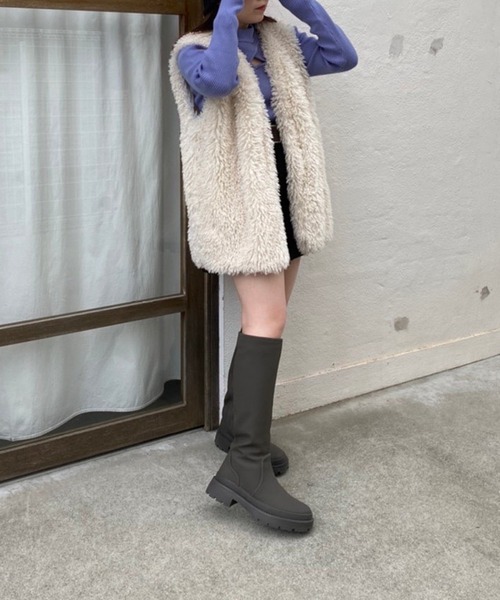 one after another NICE CLAUP(ワンアフターアナザーナイスクラップ)の「ラバー風ロングブーツ(ブーツ・レディース・ブラック/キャメル/ダークカーキ・SMALL/MEDIUM/LARGE)」の10枚目の写真