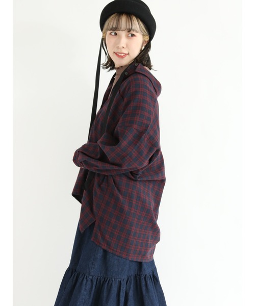 Samansa Mos2（サマンサ モスモス）の「【リサイクルヤーン】ネルチェック柄シャツ（シャツ/ブラウス・レディース・ブラウン/ボルドー/ネイビー/ミント・ﾌﾘ-）」の4枚目の写真