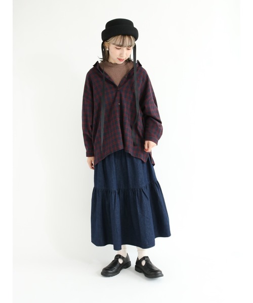 Samansa Mos2（サマンサ モスモス）の「【リサイクルヤーン】ネルチェック柄シャツ（シャツ/ブラウス・レディース・ブラウン/ボルドー/ネイビー/ミント・ﾌﾘ-）」の12枚目の写真