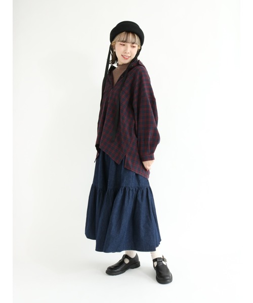 Samansa Mos2（サマンサ モスモス）の「【リサイクルヤーン】ネルチェック柄シャツ（シャツ/ブラウス・レディース・ブラウン/ボルドー/ネイビー/ミント・ﾌﾘ-）」の5枚目の写真