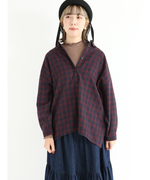 Samansa Mos2（サマンサ モスモス）の「【リサイクルヤーン】ネルチェック柄シャツ（シャツ/ブラウス・レディース・ブラウン/ボルドー/ネイビー/ミント・ﾌﾘ-）」の17枚目の写真