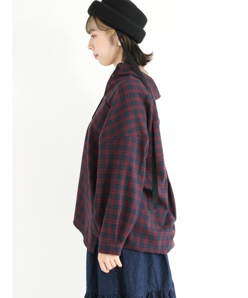 Samansa Mos2（サマンサ モスモス）の「【リサイクルヤーン】ネルチェック柄シャツ（シャツ/ブラウス・レディース・ブラウン/ボルドー/ネイビー/ミント・ﾌﾘ-）」の14枚目の写真