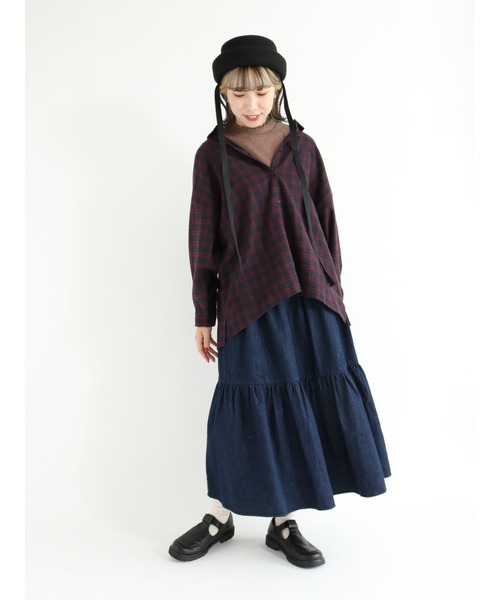 Samansa Mos2（サマンサ モスモス）の「【リサイクルヤーン】ネルチェック柄シャツ（シャツ/ブラウス・レディース・ブラウン/ボルドー/ネイビー/ミント・ﾌﾘ-）」の7枚目の写真