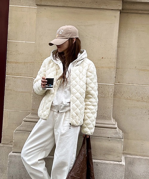 NANING9（ナンニング）の「NANING9 キルティングボアフリースジャケット（その他アウター・レディース・ブラック/アイボリー・FREE）」の7枚目の写真