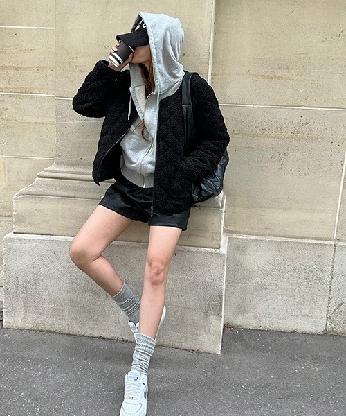 NANING9（ナンニング）の「NANING9 キルティングボアフリースジャケット（その他アウター・レディース・ブラック/アイボリー・FREE）」の15枚目の写真