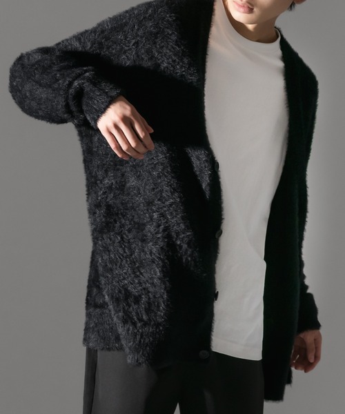 Adoon plain（アドーンプレーン）の「【Adoon plain】シャギールーズカーディガン（カーディガン/ボレロ・メンズ・ブラック/グレー・MEDIUM/LARGE）」の2枚目の写真