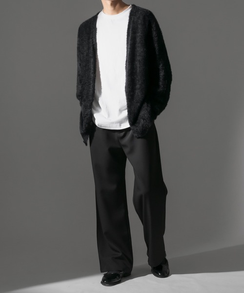 Adoon plain（アドーンプレーン）の「【Adoon plain】シャギールーズカーディガン（カーディガン/ボレロ・メンズ・ブラック/グレー・MEDIUM/LARGE）」の3枚目の写真