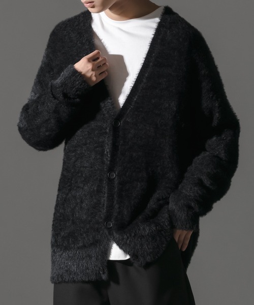 Adoon plain（アドーンプレーン）の「【Adoon plain】シャギールーズカーディガン（カーディガン/ボレロ・メンズ・ブラック/グレー・MEDIUM/LARGE）」の8枚目の写真