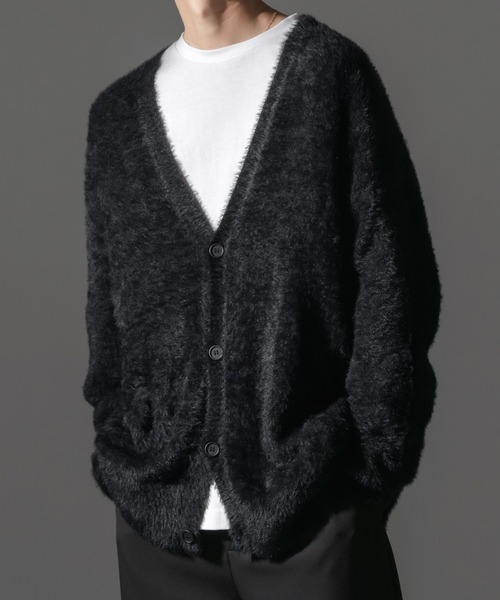 Adoon plain（アドーンプレーン）の「【Adoon plain】シャギールーズカーディガン（カーディガン/ボレロ・メンズ・ブラック/グレー・MEDIUM/LARGE）」の7枚目の写真