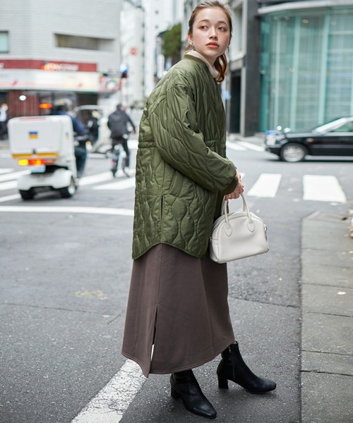 STYLEBLOCK（スタイルブロック）の「中綿キルティングミドル丈ブルゾン（モッズコート・レディース・ブラック/アイボリー/カーキ・FREE）」の11枚目の写真