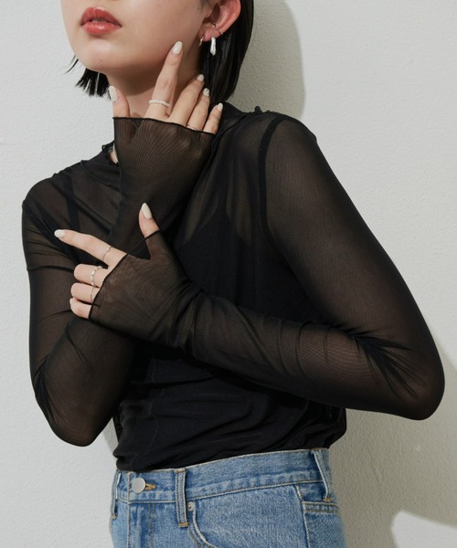 Aunt Marie's（アントマリーズ）の「シアーハイネックトップス（Tシャツ/カットソー・レディース・ホワイト/グリーン/ブラック/ブルー・FREE）」の3枚目の写真