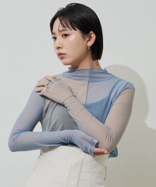 Aunt Marie's（アントマリーズ）の「シアーハイネックトップス（Tシャツ/カットソー・レディース・ホワイト/グリーン/ブラック/ブルー・FREE）」の5枚目の写真