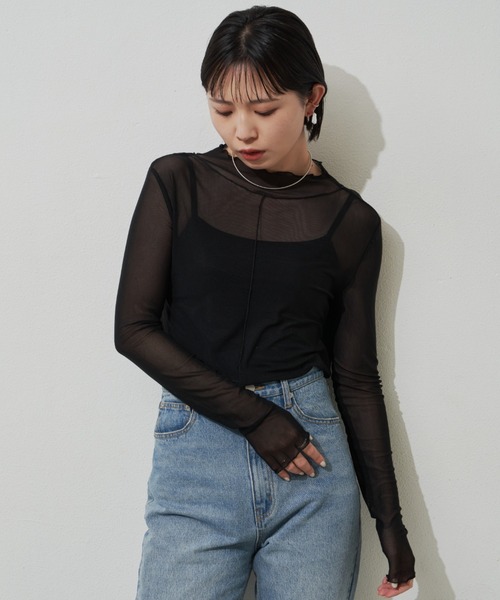 Aunt Marie's（アントマリーズ）の「シアーハイネックトップス（Tシャツ/カットソー・レディース・ホワイト/グリーン/ブラック/ブルー・FREE）」の8枚目の写真