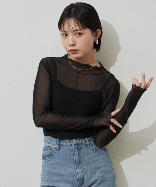 Aunt Marie's（アントマリーズ）の「シアーハイネックトップス（Tシャツ/カットソー・レディース・ホワイト/グリーン/ブラック/ブルー・FREE）」の13枚目の写真