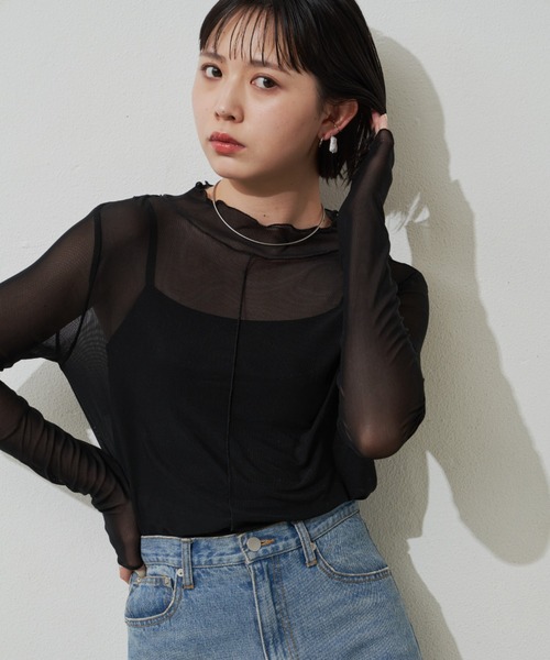 Aunt Marie's（アントマリーズ）の「シアーハイネックトップス（Tシャツ/カットソー・レディース・ホワイト/グリーン/ブラック/ブルー・FREE）」の19枚目の写真