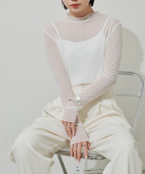 Aunt Marie's（アントマリーズ）の「シアーハイネックトップス（Tシャツ/カットソー・レディース・ホワイト/グリーン/ブラック/ブルー・FREE）」の12枚目の写真