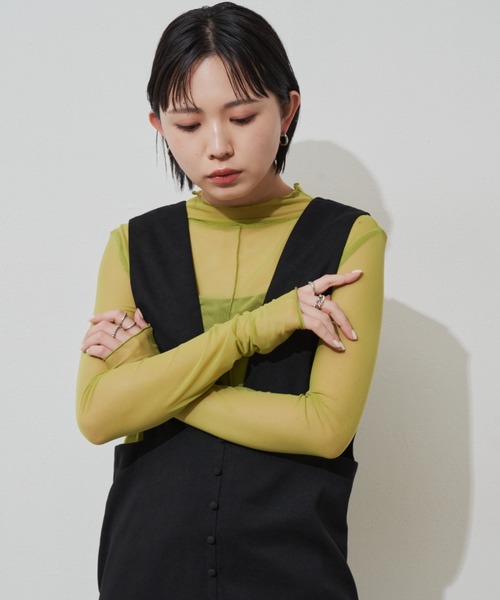 Aunt Marie's（アントマリーズ）の「シアーハイネックトップス（Tシャツ/カットソー・レディース・ホワイト/グリーン/ブラック/ブルー・FREE）」の9枚目の写真