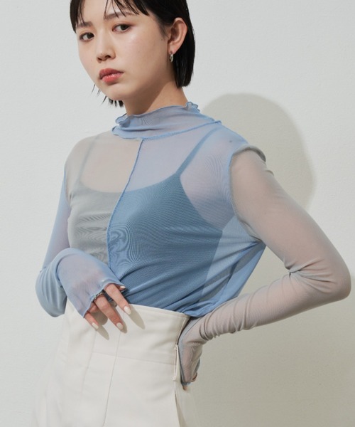 Aunt Marie's（アントマリーズ）の「シアーハイネックトップス（Tシャツ/カットソー・レディース・ホワイト/グリーン/ブラック/ブルー・FREE）」の16枚目の写真