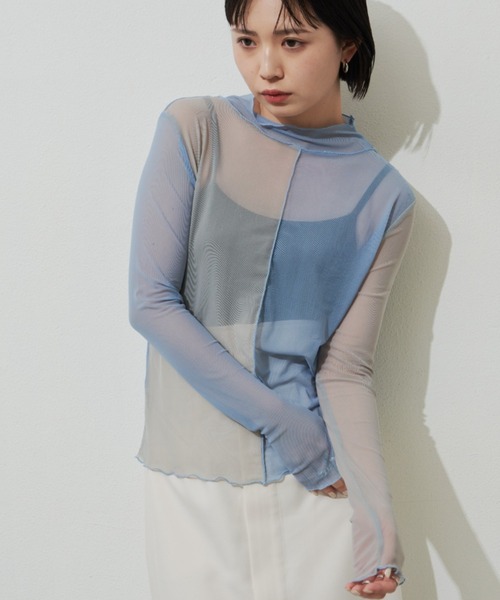 Aunt Marie's（アントマリーズ）の「シアーハイネックトップス（Tシャツ/カットソー・レディース・ホワイト/グリーン/ブラック/ブルー・FREE）」の10枚目の写真