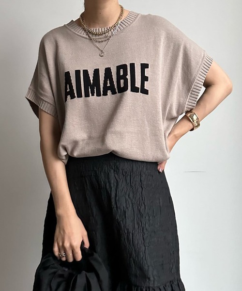 DouDou(ドゥドゥ)の「【WEB限定】 AIMABLEロゴインターシャベスト(ニット/セーター・レディース・ブラック/グレイッシュベージュ/ライトグレー・FREE)」の1枚目の写真