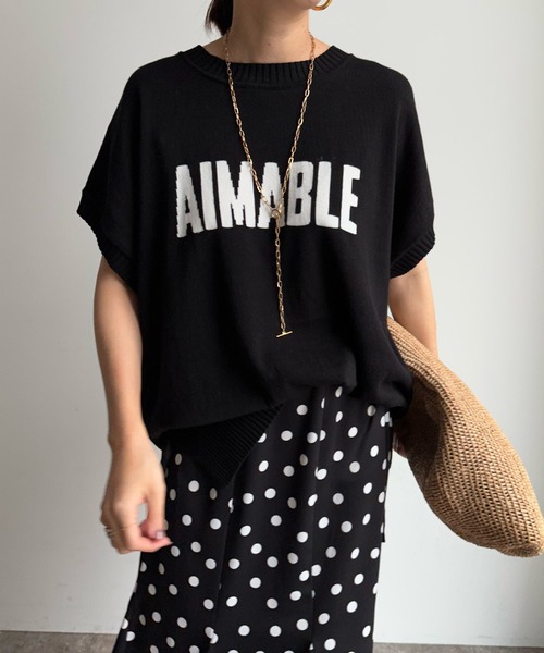 DouDou(ドゥドゥ)の「【WEB限定】 AIMABLEロゴインターシャベスト(ニット/セーター・レディース・ブラック/グレイッシュベージュ/ライトグレー・FREE)」の9枚目の写真