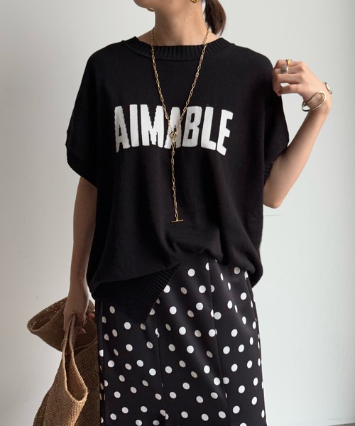 DouDou(ドゥドゥ)の「【WEB限定】 AIMABLEロゴインターシャベスト(ニット/セーター・レディース・ブラック/グレイッシュベージュ/ライトグレー・FREE)」の10枚目の写真