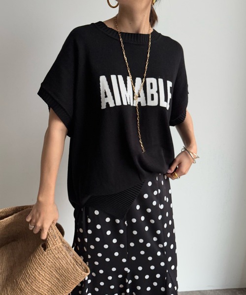 DouDou(ドゥドゥ)の「【WEB限定】 AIMABLEロゴインターシャベスト(ニット/セーター・レディース・ブラック/グレイッシュベージュ/ライトグレー・FREE)」の11枚目の写真