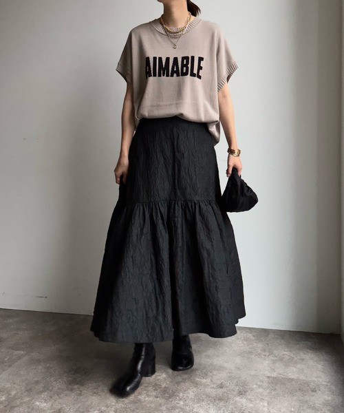 DouDou(ドゥドゥ)の「【WEB限定】 AIMABLEロゴインターシャベスト(ニット/セーター・レディース・ブラック/グレイッシュベージュ/ライトグレー・FREE)」の13枚目の写真