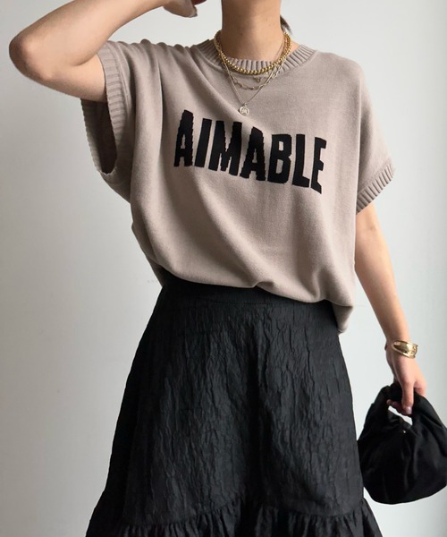 DouDou(ドゥドゥ)の「【WEB限定】 AIMABLEロゴインターシャベスト(ニット/セーター・レディース・ブラック/グレイッシュベージュ/ライトグレー・FREE)」の18枚目の写真