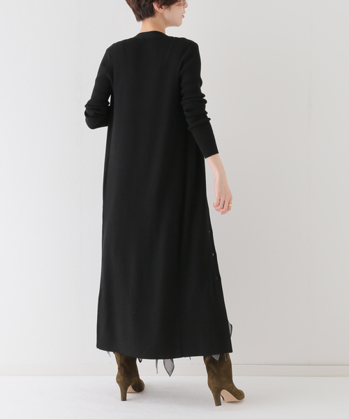 ノーブル　noble ロングリブニットカーディガン ワンピース 黒 Noble（ノーブル）の「ロングリブニットカーディガン（カーディガン