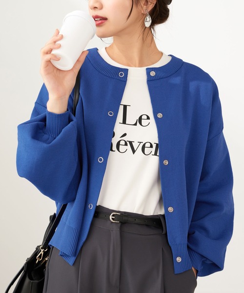 CHAN ME(チャンミ)の「スポンディッシュカーディガン(カーディガン/ボレロ・レディース・ブルー/アイボリー/ブラック/ホワイト×ブラック・LARGE/MEDIUM/X-LARGE)」の4枚目の写真