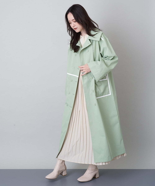 A de a.v.v（アードアー・ヴェ・ヴェ）の「バイカラーパイピングダブルボタントレンチコート（トレンチコート・レディース・ミント/ブラック・36/38）」の4枚目の写真