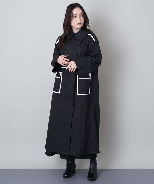 A de a.v.v（アードアー・ヴェ・ヴェ）の「バイカラーパイピングダブルボタントレンチコート（トレンチコート・レディース・ミント/ブラック・36/38）」の8枚目の写真