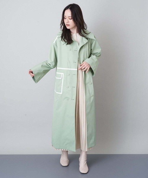 A de a.v.v（アードアー・ヴェ・ヴェ）の「バイカラーパイピングダブルボタントレンチコート（トレンチコート・レディース・ミント/ブラック・36/38）」の10枚目の写真