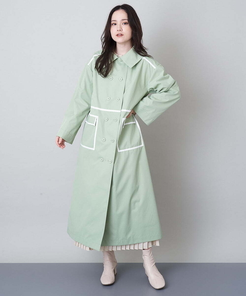 A de a.v.v（アードアー・ヴェ・ヴェ）の「バイカラーパイピングダブルボタントレンチコート（トレンチコート・レディース・ミント/ブラック・36/38）」の19枚目の写真