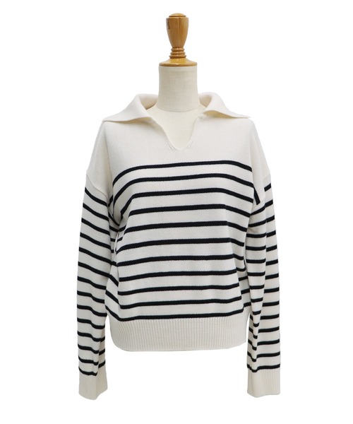 BLUEEAST（ブルーイースト）の「ボーダースキッパーニットプルオーバー（ニット/セーター・レディース・アイボリー/グレー/ネイビー・MEDIUM）」の18枚目の写真