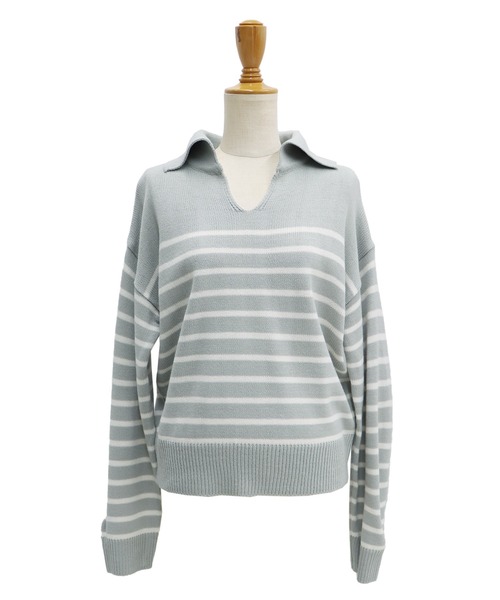 BLUEEAST（ブルーイースト）の「ボーダースキッパーニットプルオーバー（ニット/セーター・レディース・アイボリー/グレー/ネイビー・MEDIUM）」の17枚目の写真