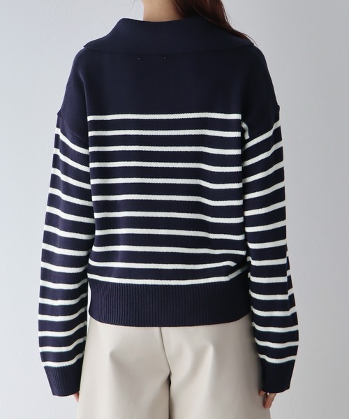 BLUEEAST（ブルーイースト）の「ボーダースキッパーニットプルオーバー（ニット/セーター・レディース・アイボリー/グレー/ネイビー・MEDIUM）」の13枚目の写真