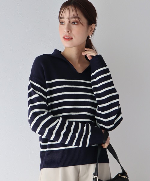 BLUEEAST（ブルーイースト）の「ボーダースキッパーニットプルオーバー（ニット/セーター・レディース・アイボリー/グレー/ネイビー・MEDIUM）」の22枚目の写真