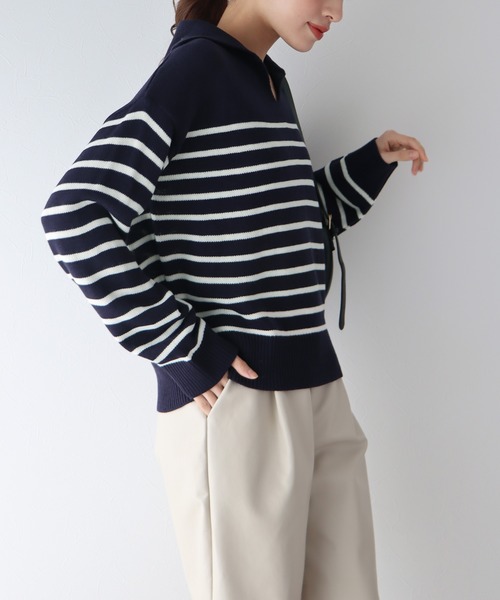 BLUEEAST（ブルーイースト）の「ボーダースキッパーニットプルオーバー（ニット/セーター・レディース・アイボリー/グレー/ネイビー・MEDIUM）」の21枚目の写真