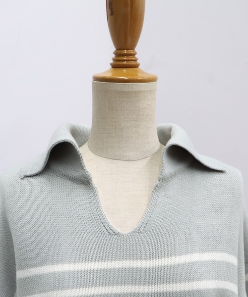 BLUEEAST（ブルーイースト）の「ボーダースキッパーニットプルオーバー（ニット/セーター・レディース・アイボリー/グレー/ネイビー・MEDIUM）」の12枚目の写真