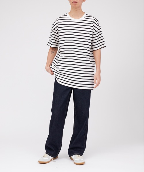 UNDECORATED(アンデコレイテッド)の「UNDECORATED Organic Cotton Border S/S T-Shirt(Tシャツ/カットソー・メンズ・ローズ/ブラック/ホワイト・2/3)」の6枚目の写真