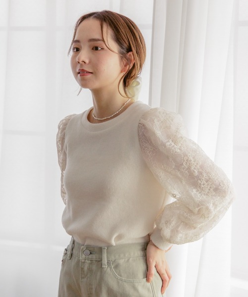 flower（フラワー）の「スリーブレースブラウス（シャツ/ブラウス・レディース・アイボリー/イエロー・FREE）」の3枚目の写真