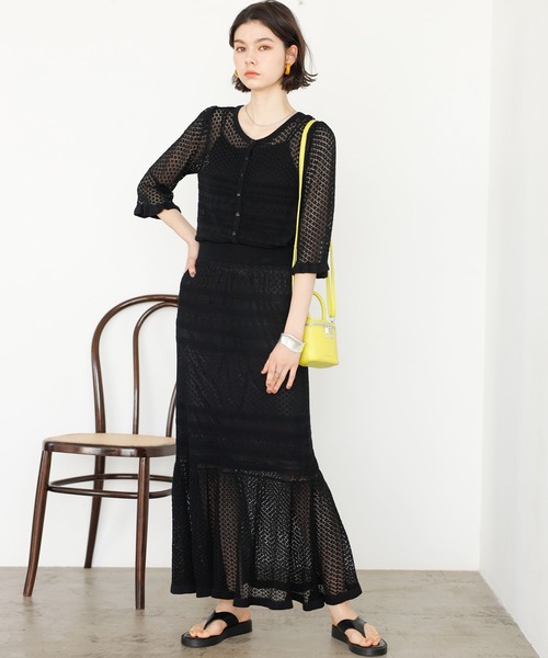 GeeRA(ジーラ)の「【セットアップ対応】クロシェ編風ニットスカート(スカート・レディース・ベージュ/ブラック・MEDIUM/SMALL)」の8枚目の写真