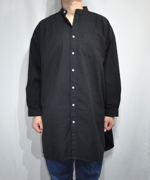 おしゃれスタ(オシャレスタ)の「綿麻ストレッチバンドカラーロングシャツ【IR】(シャツ/ブラウス・メンズ・ホワイト/ブラック/ネイビー/モカ/カーキ・M/L)」の3枚目の写真