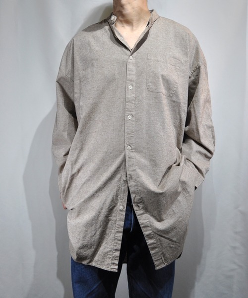 おしゃれスタ(オシャレスタ)の「綿麻ストレッチバンドカラーロングシャツ【IR】(シャツ/ブラウス・メンズ・ホワイト/ブラック/ネイビー/モカ/カーキ・M/L)」の12枚目の写真