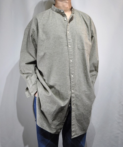 おしゃれスタ(オシャレスタ)の「綿麻ストレッチバンドカラーロングシャツ【IR】(シャツ/ブラウス・メンズ・ホワイト/ブラック/ネイビー/モカ/カーキ・M/L)」の8枚目の写真