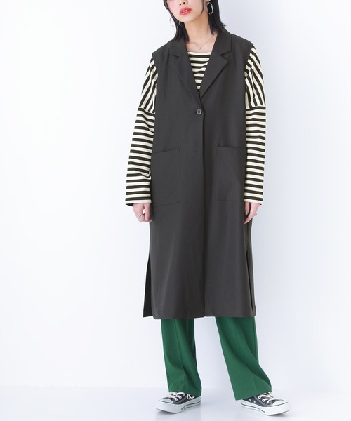 n'OrLABEL(ノアールレーベル)の「【廃盤】『テーラードロングジレベスト』(ベスト・レディース・カーキ/ベージュ/ブラック・1/2)」の1枚目の写真