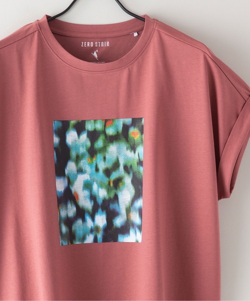 JEANS MATE（ジーンズメイト）の「汗染みの目立ちにくいTシャツ ZEROSTAIN ゼロステイン　撥水性　UVカット ローカルラウンドプリント　ボタニカルプリント　 Tシャツ（Tシャツ/カットソー・レディース・ホワイト/ブラック/イエロー/ミント/ピンク系その他/ダークベージュ・MEDIUM/LARGE）」の6枚目の写真